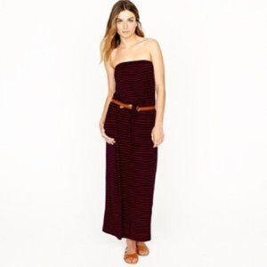 𝅺j.crew Amie striped strapless maxi dress size medium navy and burgundy